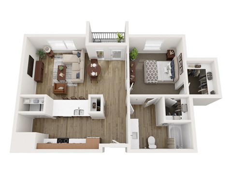 Floor plan for 1 bed, 1 bath, 844 sqft